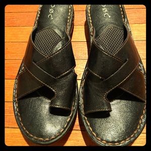 Black Leather Thong Sandals